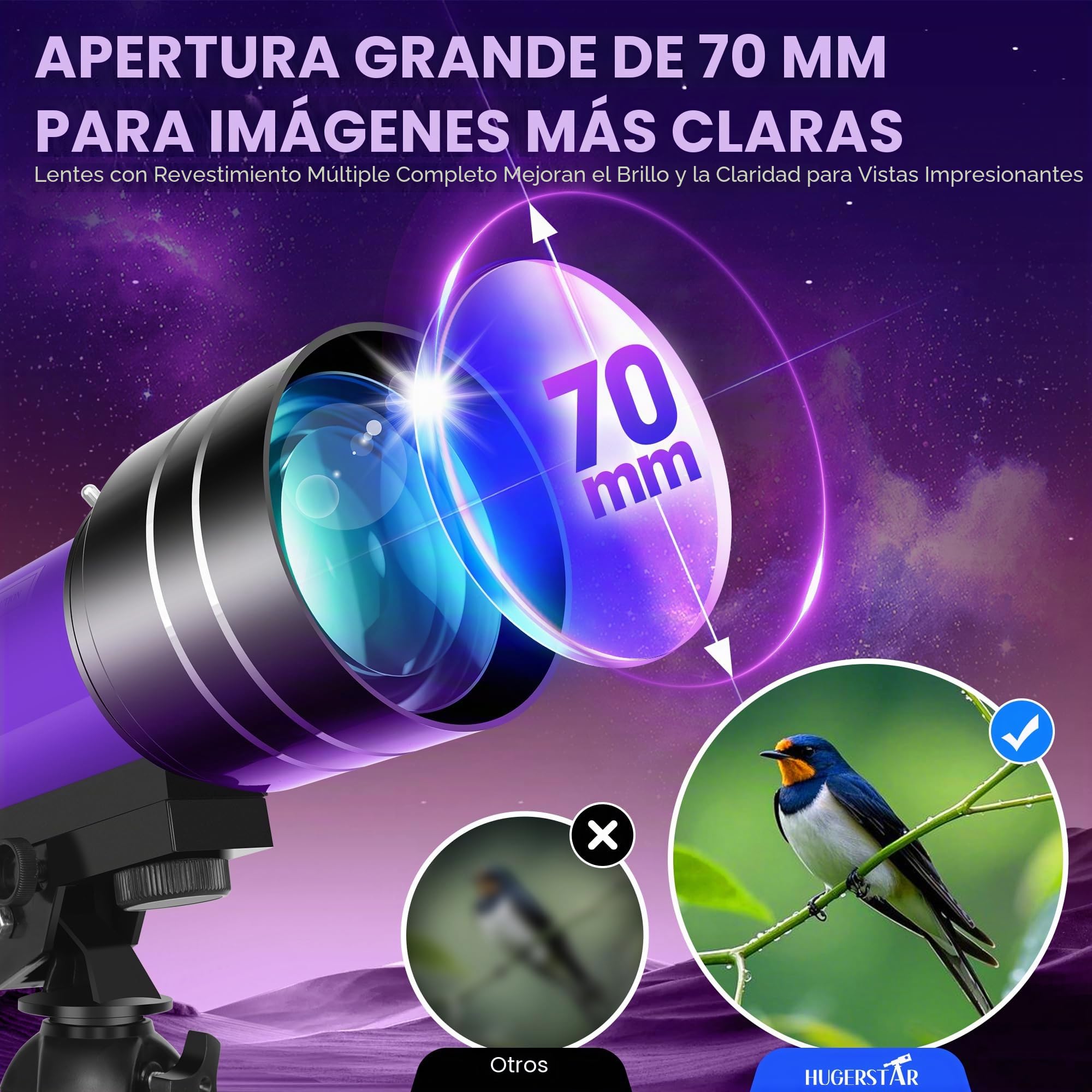Telescopio Astronómico para Niños, 70 mm Apertura 300 mm (22,5X - 150X) Portatil Refractor Telescopio para Adultos y Principiantes con Trípode y Filtro Lunar para Observar la Luna y Paisajes