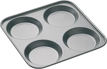 MasterClass 4 Hole Yorkshire Pudding Tray with PFOA Non Stick, Robust 1 mm Carbon Steel, 24 cm