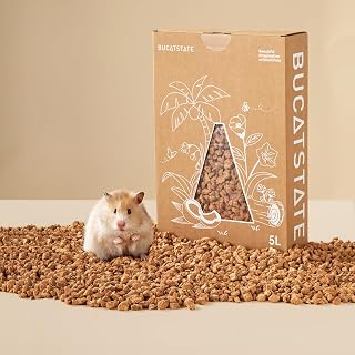 BUCATSTATE 코르크 침구 5L, 천연 햄스터 침구 | 드워프 시리아 햄스터, 게르빌, 쥐, 먼지가 적은 햄스터 기질용 냄새 제어 종이 은신처 상자 포함 (그레인 4-5mm)