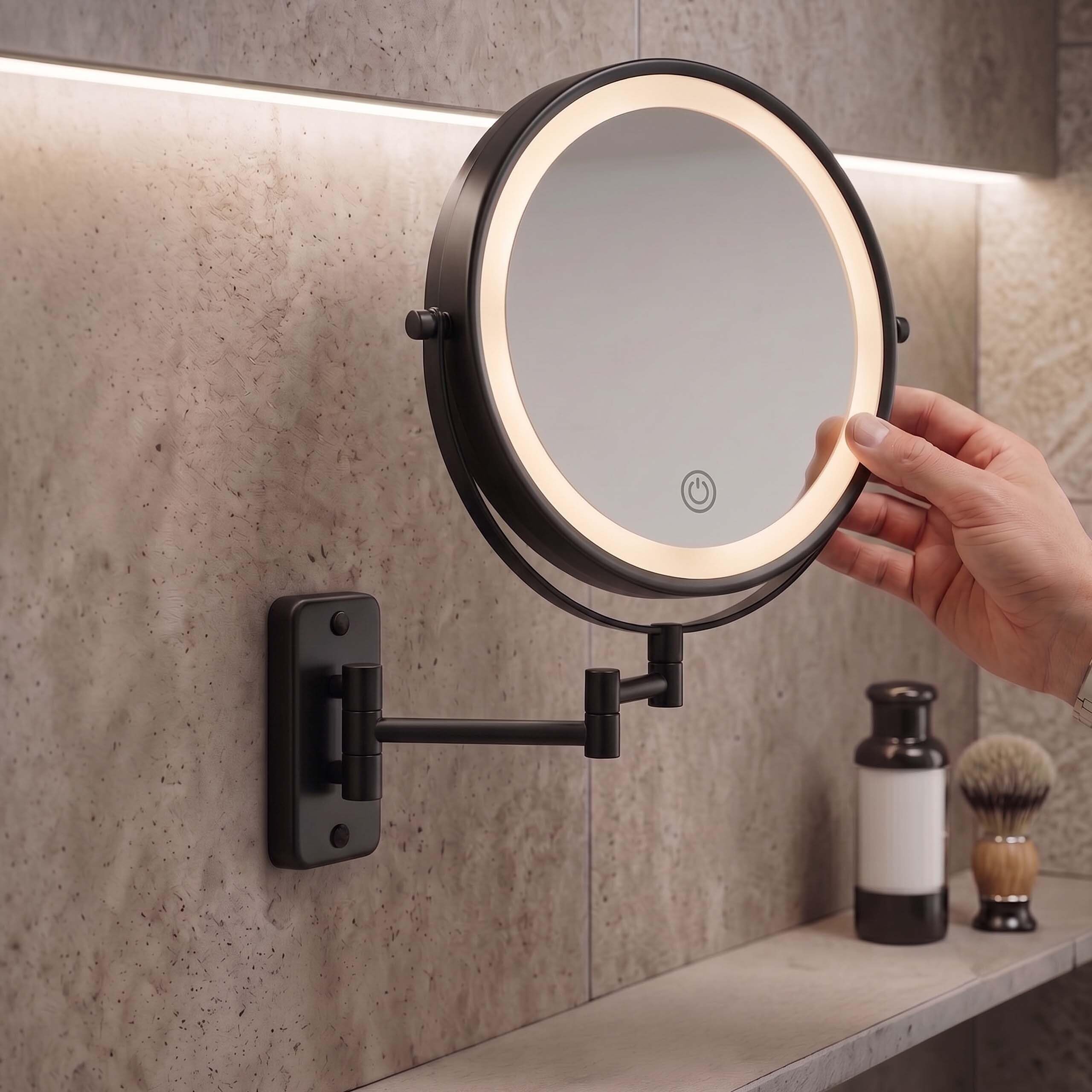 Relaxdays Miroir de Maquillage LED, Bras Mural & USB, 1x/10x, Salle de Bain