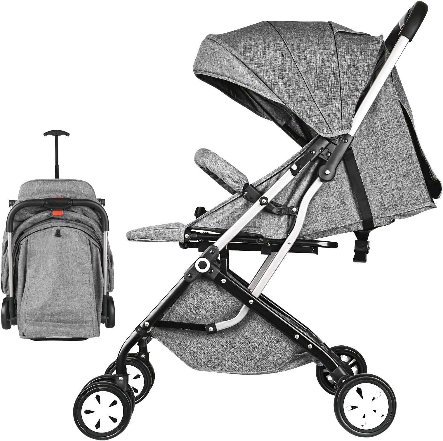 Summer Infant Compact Lightweight Pushchair for Toddlers, Foldable Baby Stroller Travel for Airplane, Baby Pram Portable for Infant and Toddler Folding with one Hand Grey