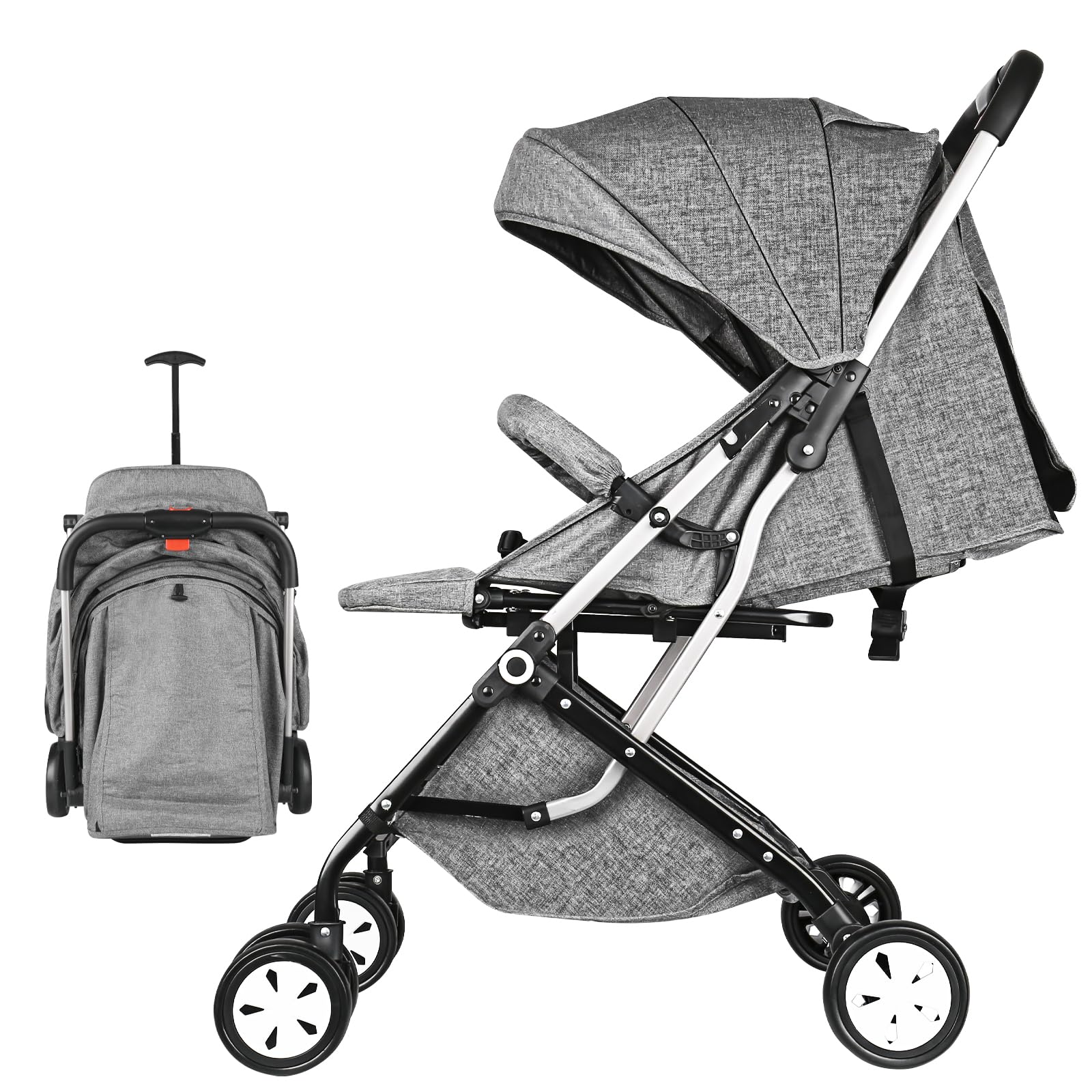 Summer Infant Compact Lightweight Pushchair for Toddlers, Foldable Baby Stroller Travel for Airplane, Baby Pram Portable for Infant and Toddler Folding with one Hand Grey