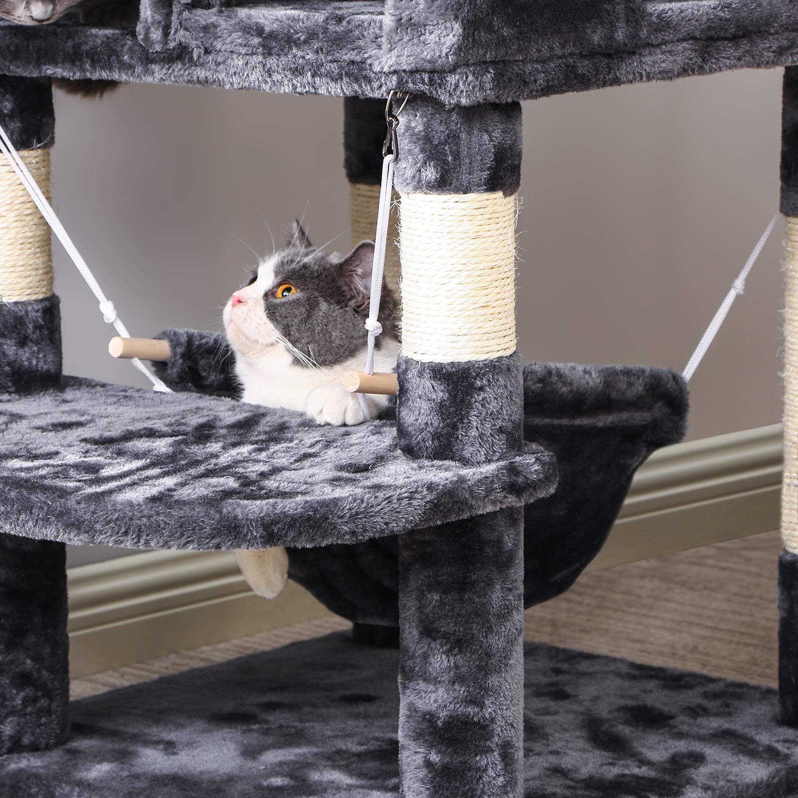 BEWISHOME Cat Tree 66.3 Inch MultiLevel Large Cat Tower with Plush Top