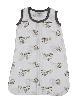 Bacati - Muslin Happy Monkeys Sleeping Bag Wearable Blankets Newborn, Beige/Gray