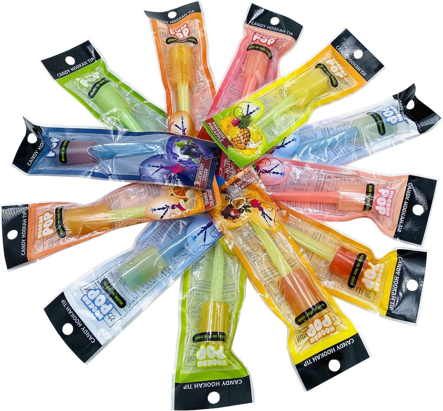 Glow-In-The-Dark Candy Hookah Tips 12 Unique Flavors Individually Wrapped Lollipop Shisha Accessories For Fun Night Hookah Sessions