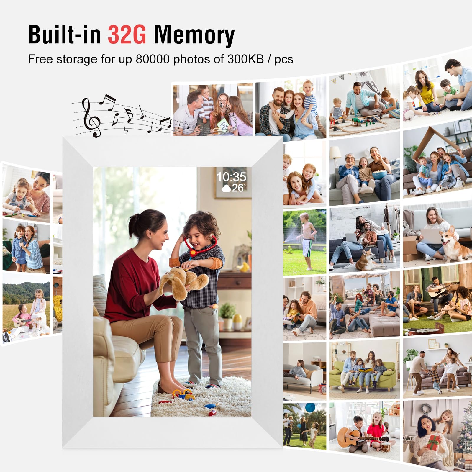 Cornice digitale WiFi da 10,1 pollici, display HD touch screen IPS 1280 x 800, cornice digitale intelligente integrata da 32 GB di memoria, rotazione automatica, condividi foto e video tramite l'app
