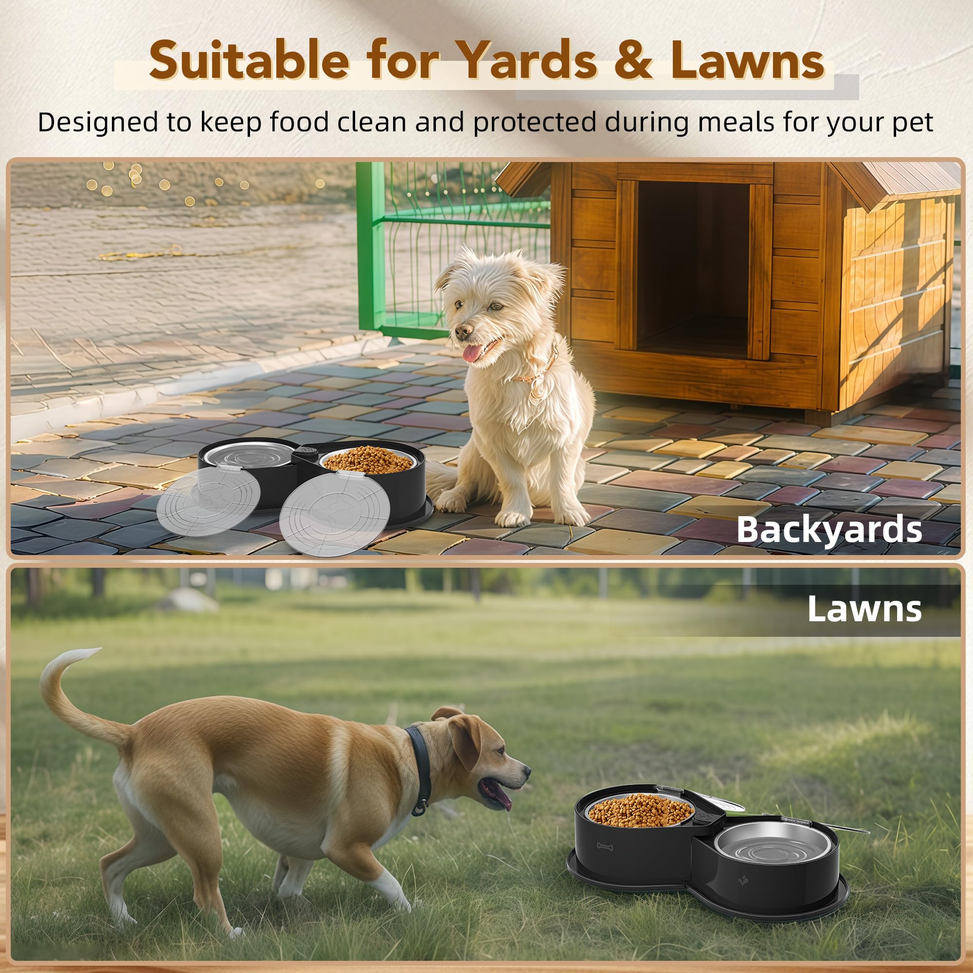 Newget Juego de Cuencos de Acero Inoxidable con Tapas, Cuencos Dobles de Metal 304 para Alimentos y Agua para Perros y Gatos, comedero para Mascotas de Gran Capacidad con Cubierta Que Mantiene la