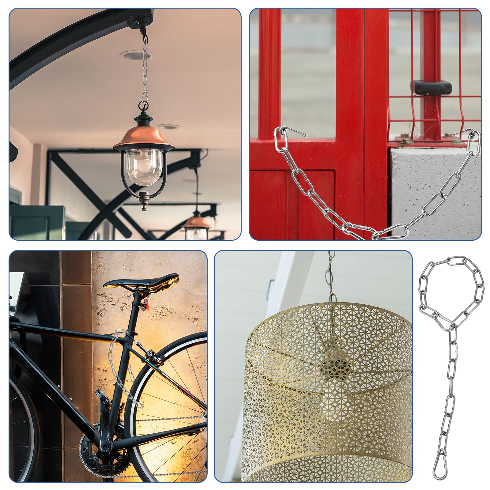 Catena a maglie in acciaio inox, 50 cm, con moschettone, catena in metallo per recinzioni esterne, gabbie per uccelli, porte esterne