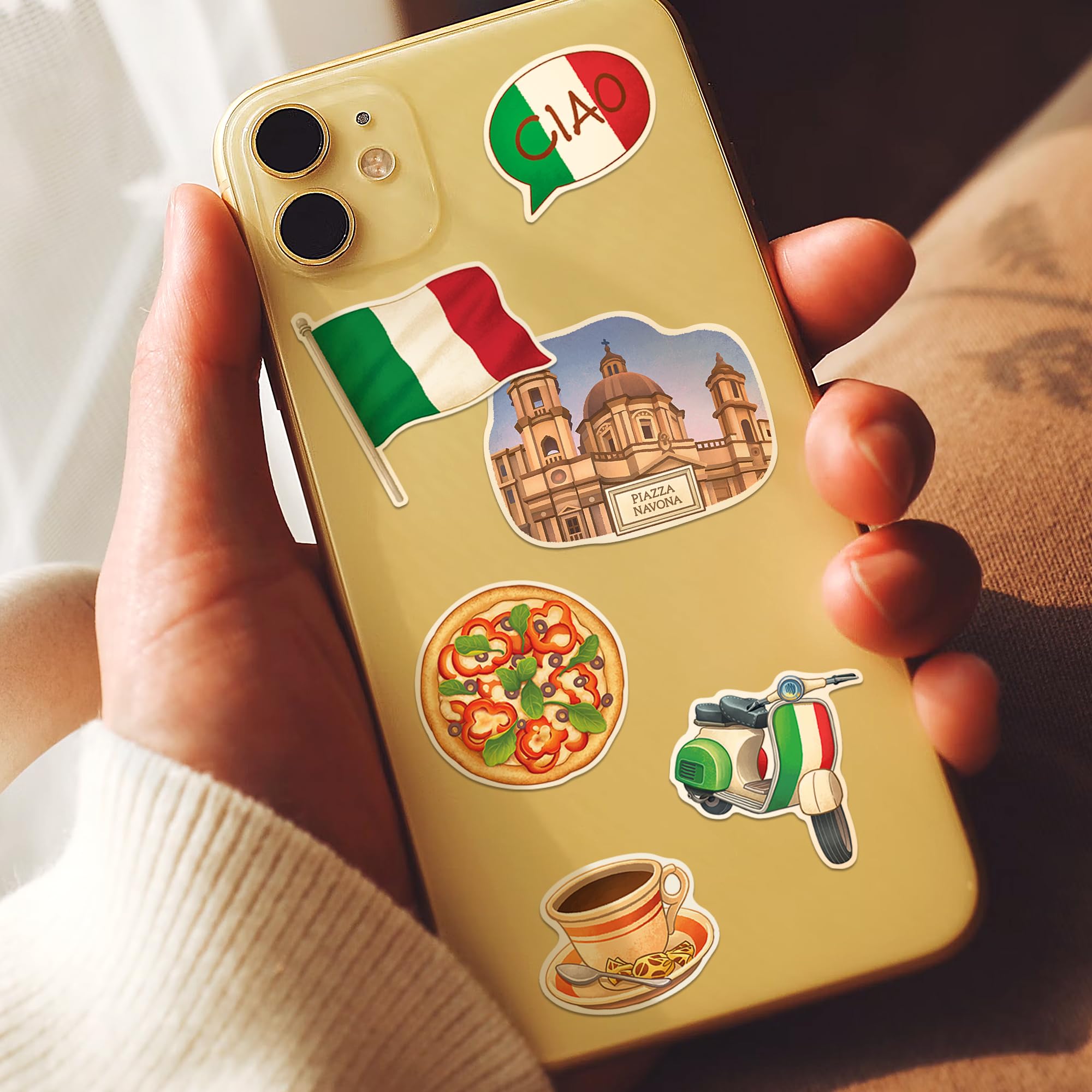 Navy Peony Historical Rome Travel Stickers (28pcs) - Gouache Style, Waterproof, Italy Roman Vatican-Themed Vacation Decals for Scrapbooks, Waterbottle - Image 8