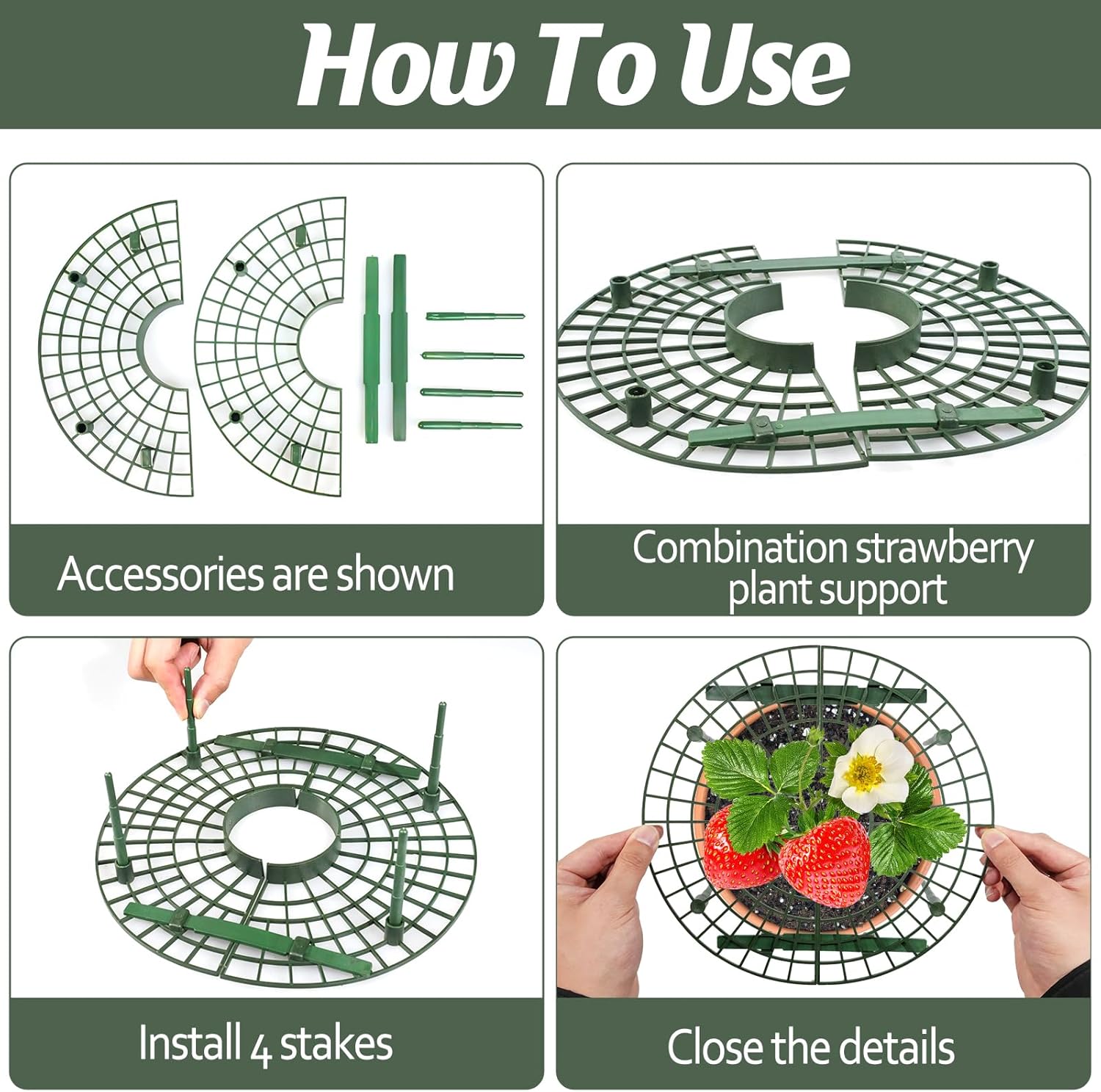 6 Sets Strawberry Plant Support with Mesh Plant Cover,Strawberry Growing Racks Sets with Iron Plant Nails and Storage Bag for Garden Strawberry Vegetables(White Net - Round)