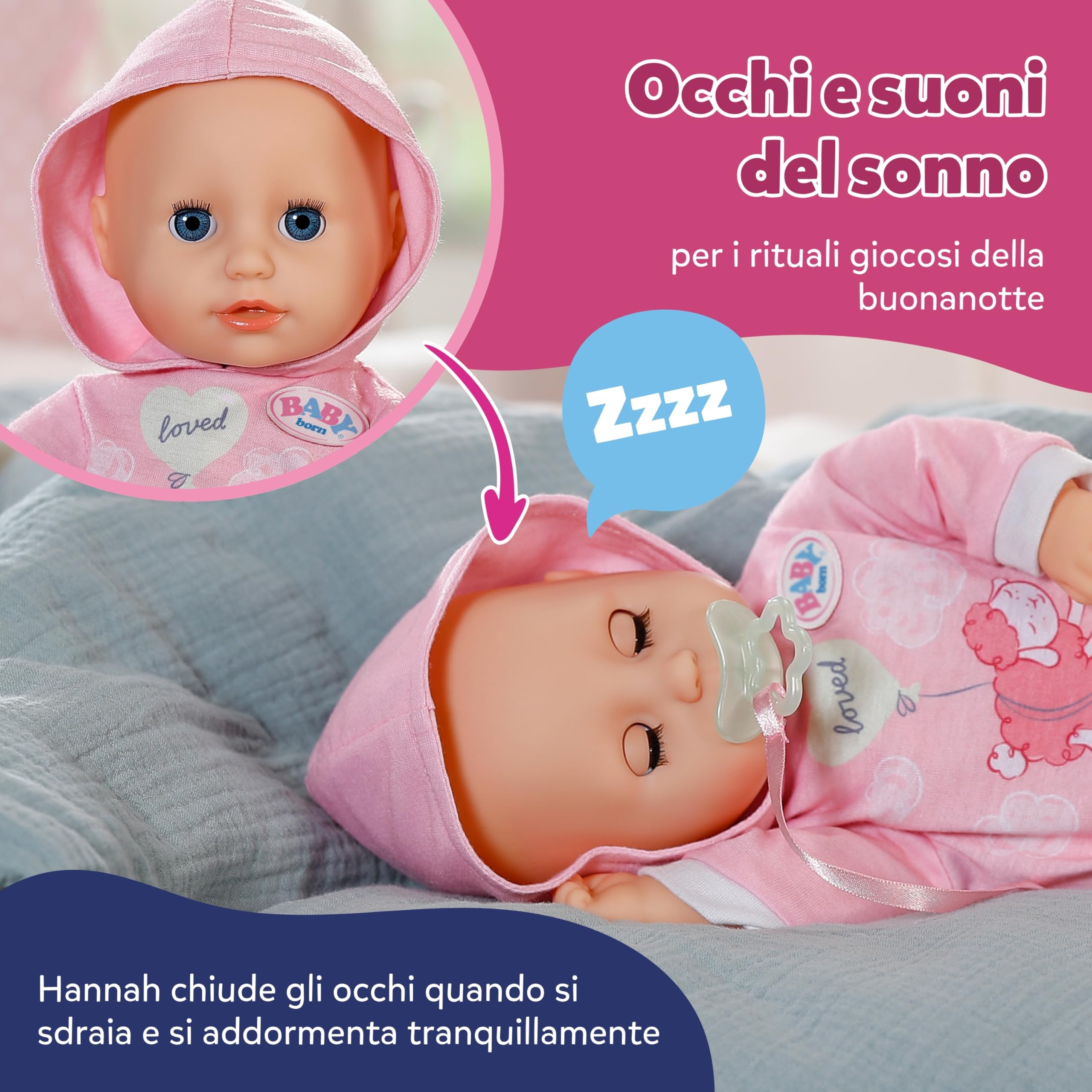 BABY born Hannah Let's Play 36 cm, bambola con 5 funzioni | Corpo morbido in tessuto, accessori inclusi, batterie necessarie, da 1 anno