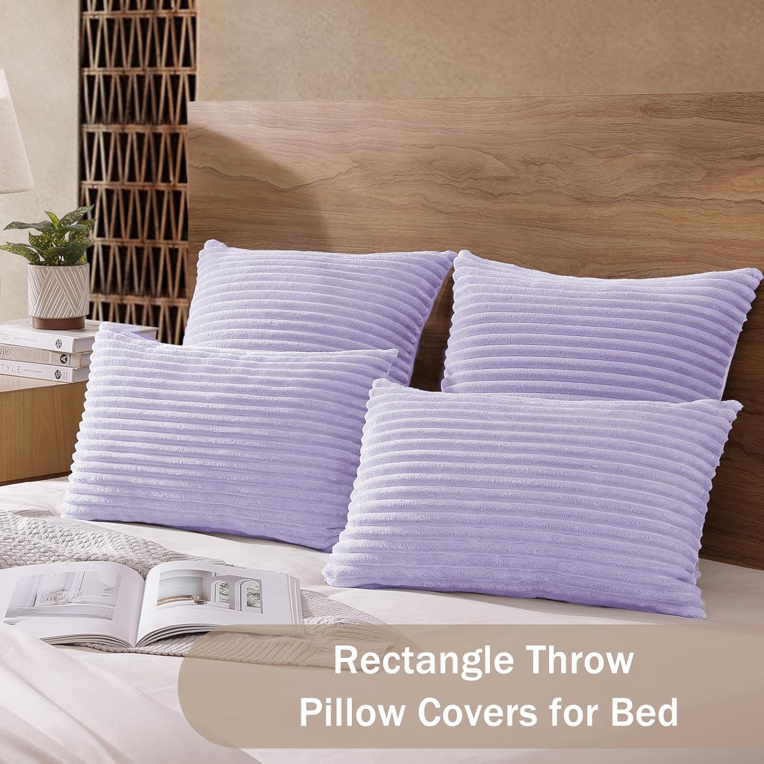 Soft Plush Throw Pillow Covers 18x18 Inch, Luxury Velvet Decorative Pillows for Bed, Pet Friendly Couch Pillow Covers for Sofa, Washable Pillow Cases (18" Square Set of 2, Purple)