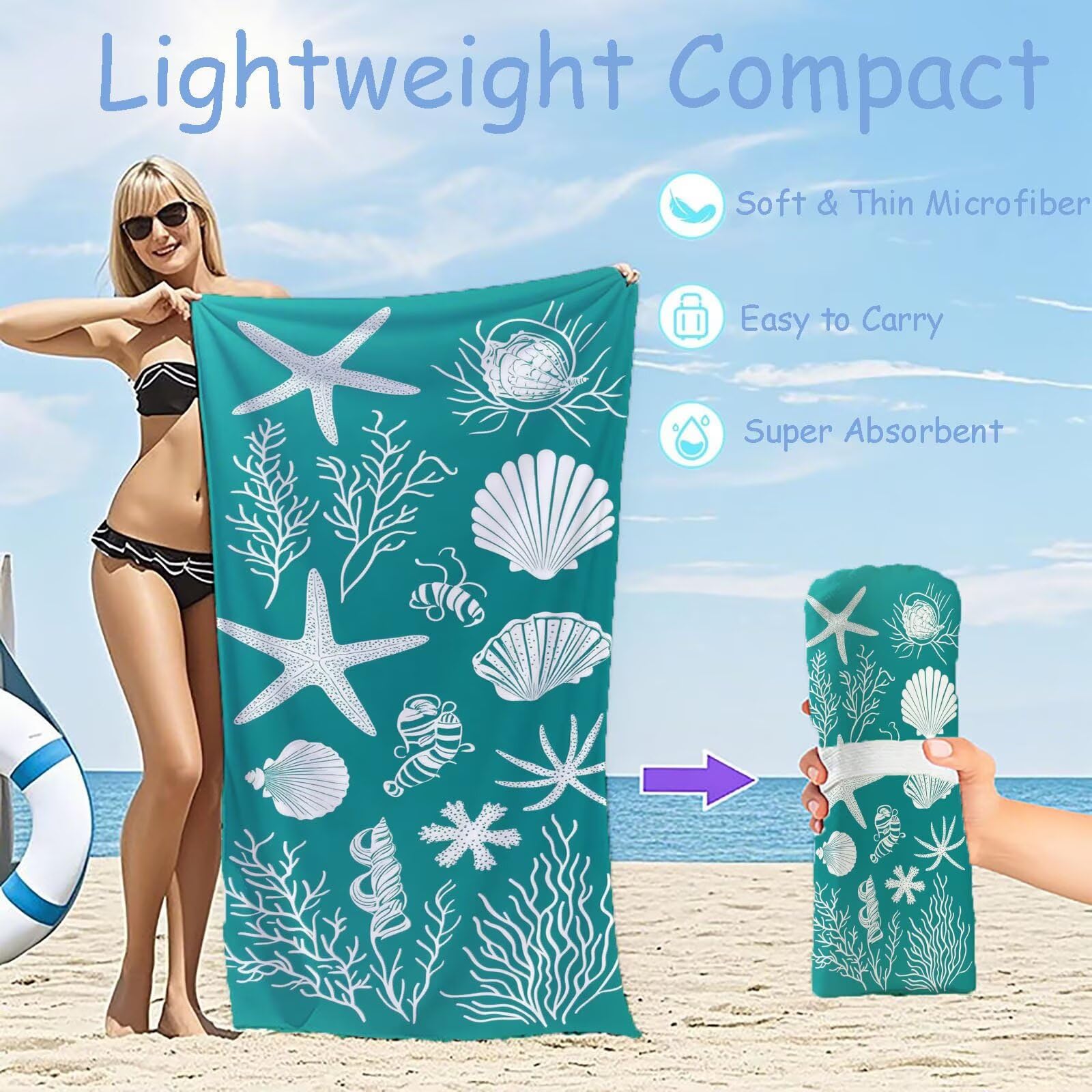 Ręczniki z mikrofibry rozgwiazda ręcznik plażowy duży 100 x 180 cm, ręcznik sportowy, szybkoschnący, chłonny, ręcznik plażowy, mata plażowa, koc piknikowy na podróż, kemping, wakacje, M-867