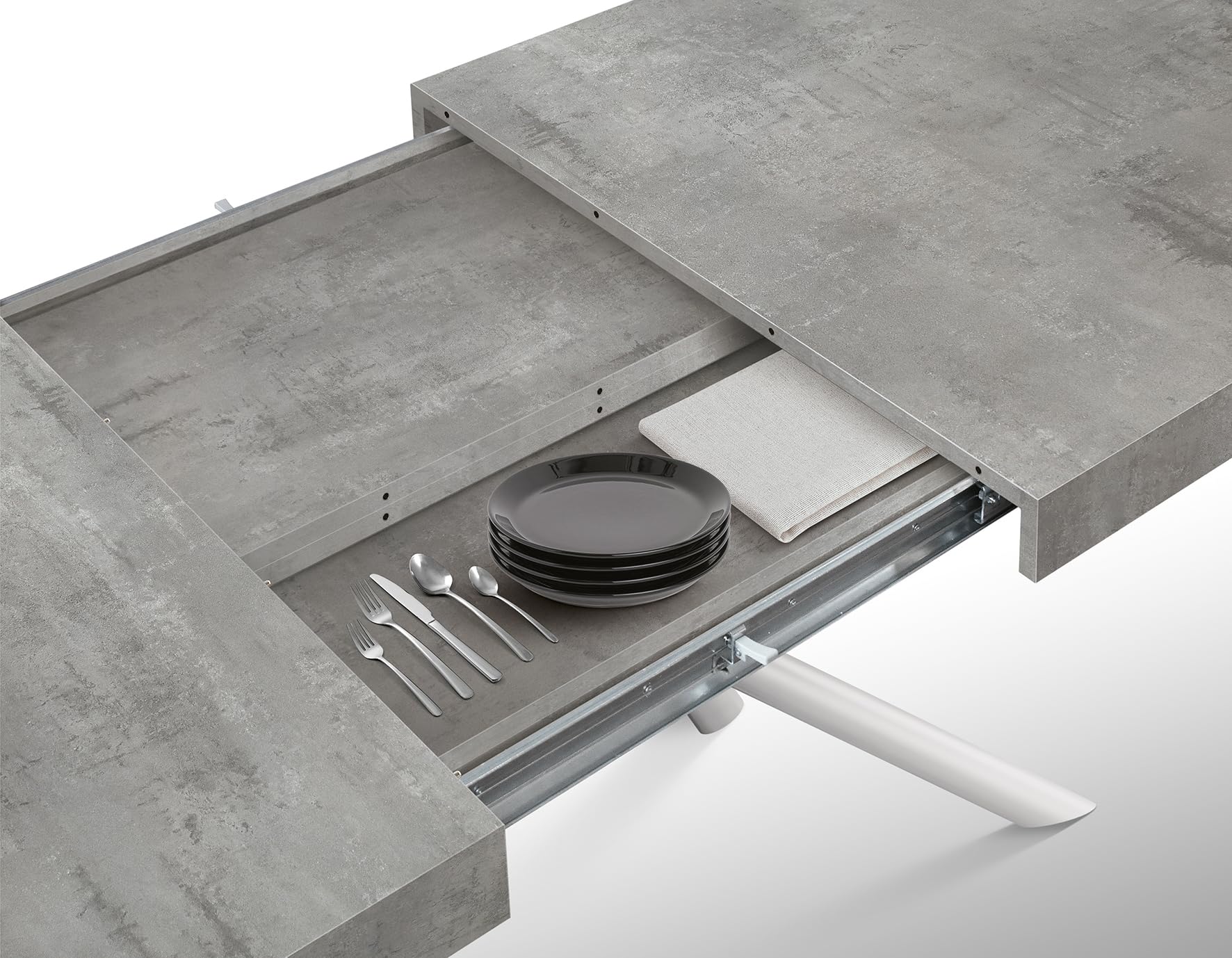 PAZZO DESIGN Table extensible Elise, pieds tubulaires croisés Menego blancs, fabriquée en Italie, couleur gris ciment, 160 x 90 x 74 - Id_2260