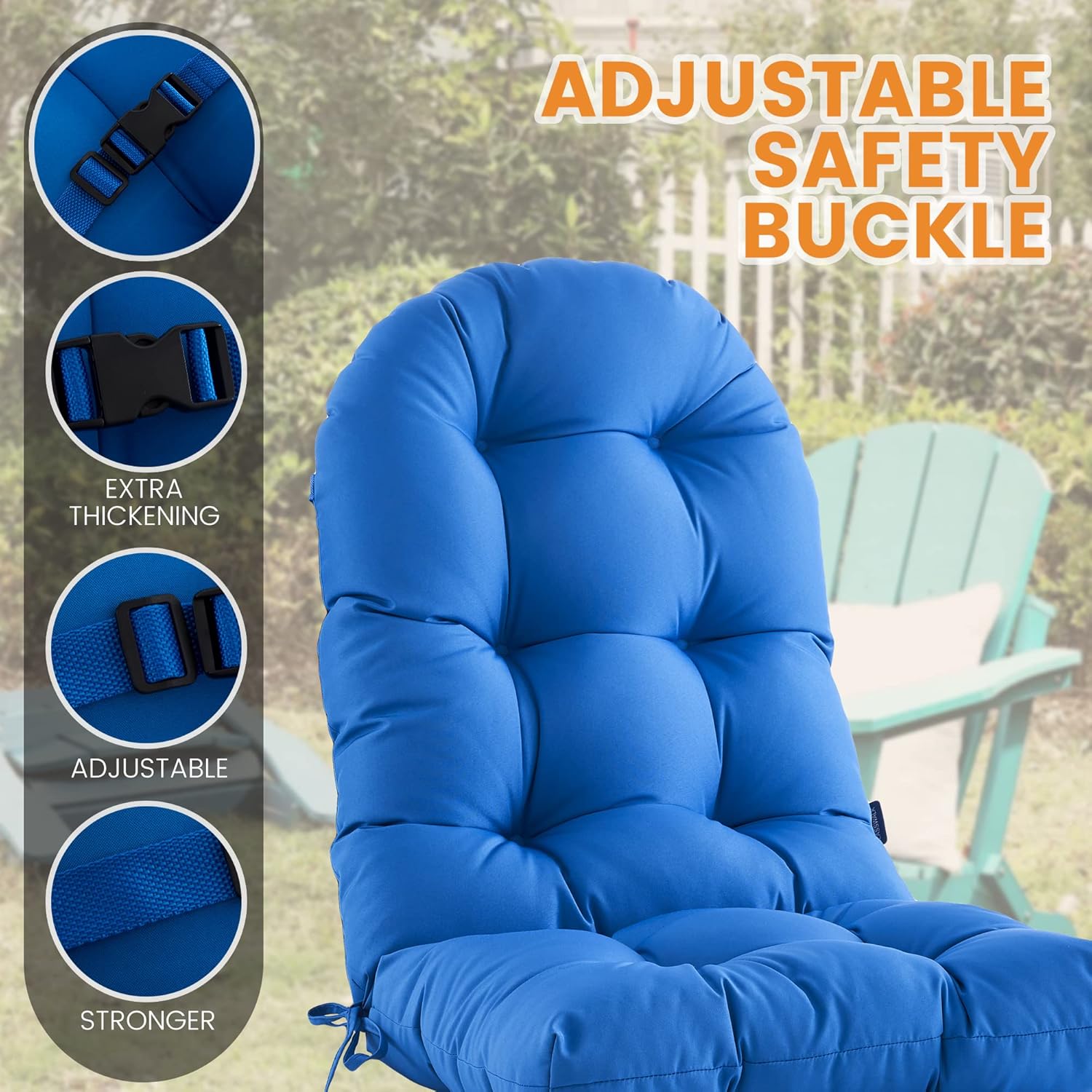 BLISSWALK Patio Chair Cushion for Adirondack, High Back Tufted Rocking Chair Cushion, Outdoor Seat Cushion 48"x21"x4" inch, Sunscreen and Fade-Resistant,1Count,Navy