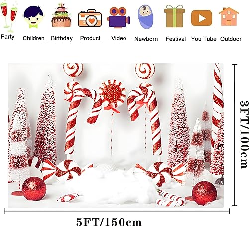 Miniatura 4 de Telón de fondo de Navidad rojo de bastón de caramelo de Navidad, baby shower, pastel, aplastamiento, retrato de recién nacido, fotografía, pancarta,