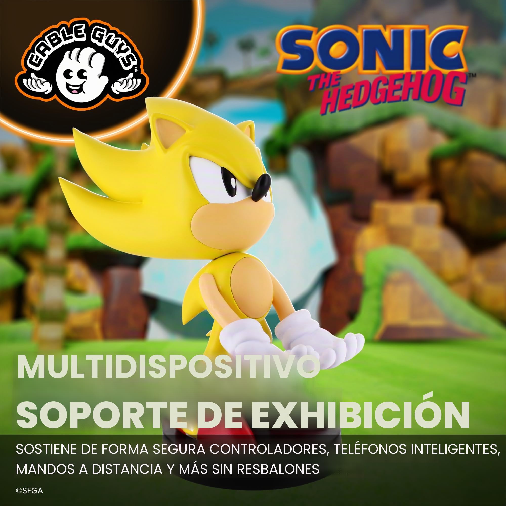 Cableguys Super Sonic Soporte Mando y Movil - Figuras Soporte para movil y Mando, Compatible con Xbox, PlayStation y la mayoría de mandos estándar, Accesorios Escritorio para Setup Gaming