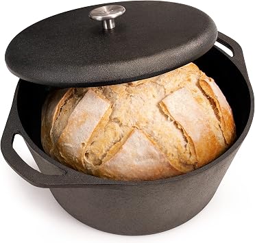 Greater Goods 5-Quart Cast Iron Dutch Oven Pot with Lid Milled Smooth Cooking Surface, Organically Pre-Seasoned with Flaxseed Oil, Heavy-Duty Cast Iron with Dual Handles for Oven-to-Table Cooking
