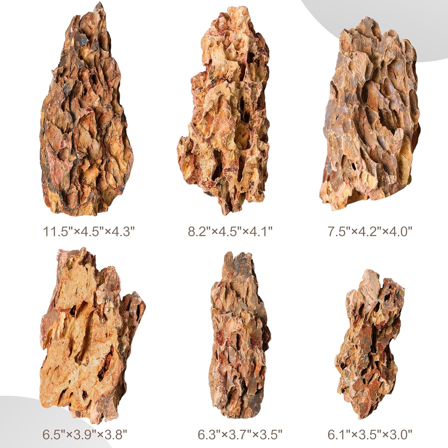 6.1-8.1 Inches Natural Dragon Stone, 6 PCS Large Aquarium Rocks for Aquascaping, Terrariums, Reptile Tanks & Aquarium Décor