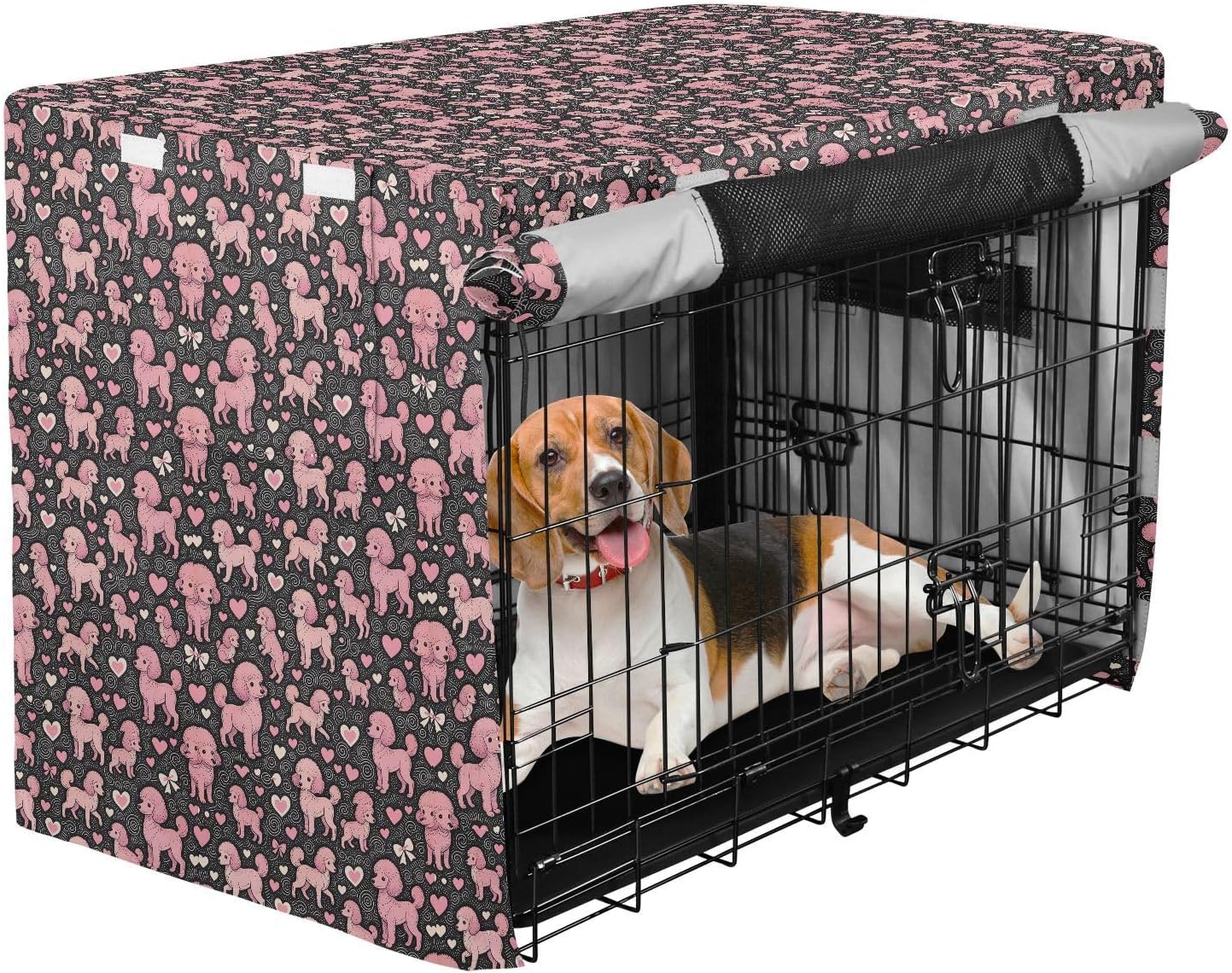 Pink Poodles and Bows Metal Dog Crate Cover Pet Wire Cage Cover Dog Crate Protector 42 Inch