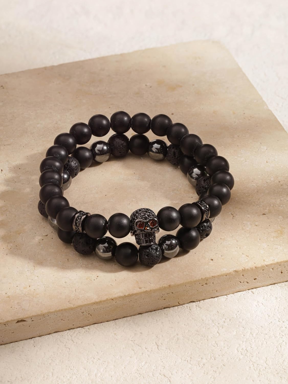 Sacina Gothic Black Beaded Skull Bracelets, Emo Punk Grunge Bracelet, Goth Jewelry, Halloween Christmas Jewelry Gift for Women - Image 5