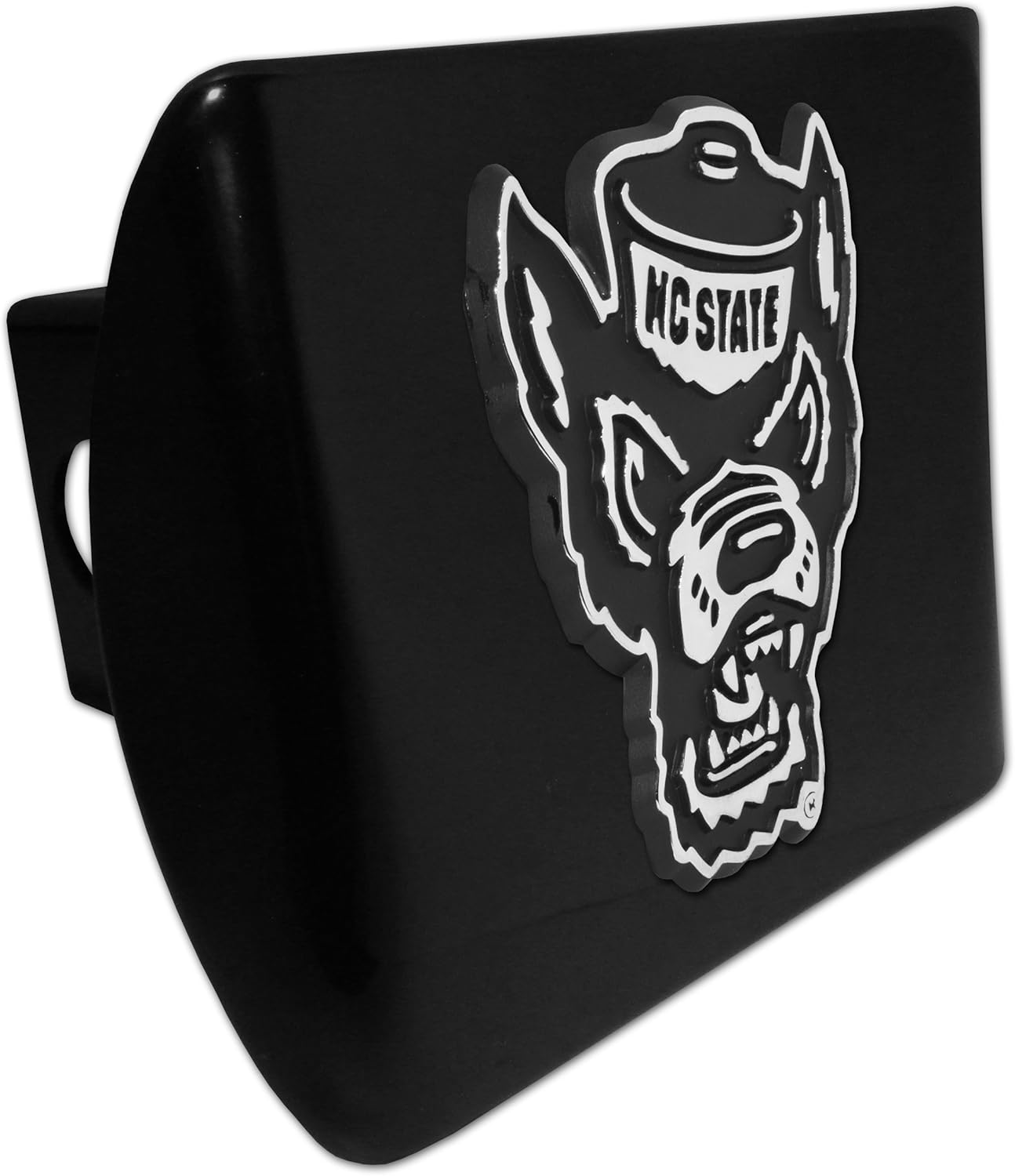 North Carolina State Wolfpack METAL Emblem on Black METAL Hitch Cover