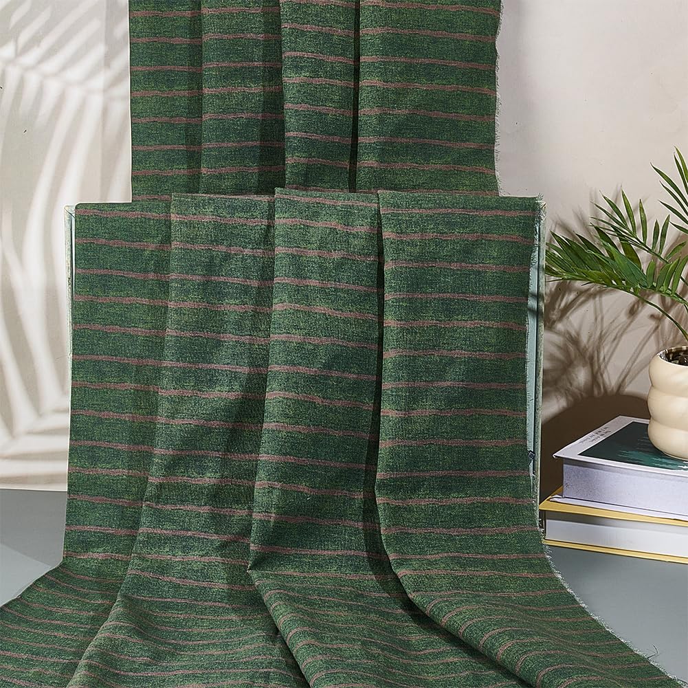 MAYJOYDIY Tessuto in cotone e lino, 2 m, 1,5 m, tessuto a strisce per tappezzeria, tende, federe, cuscini, biancheria da letto, verde oliva scuro