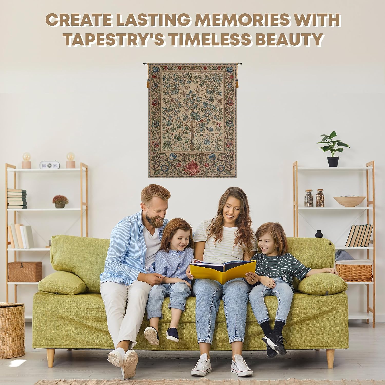 C Charlotte Home Furnishings Inc The Tree Of Life Beige Belgian Medium Tapestry Wall Hanging | Viscose Cotton and Polyester Blend Wall Art | 43 in. x 57 in. | Home Decor Accents | By William Morris