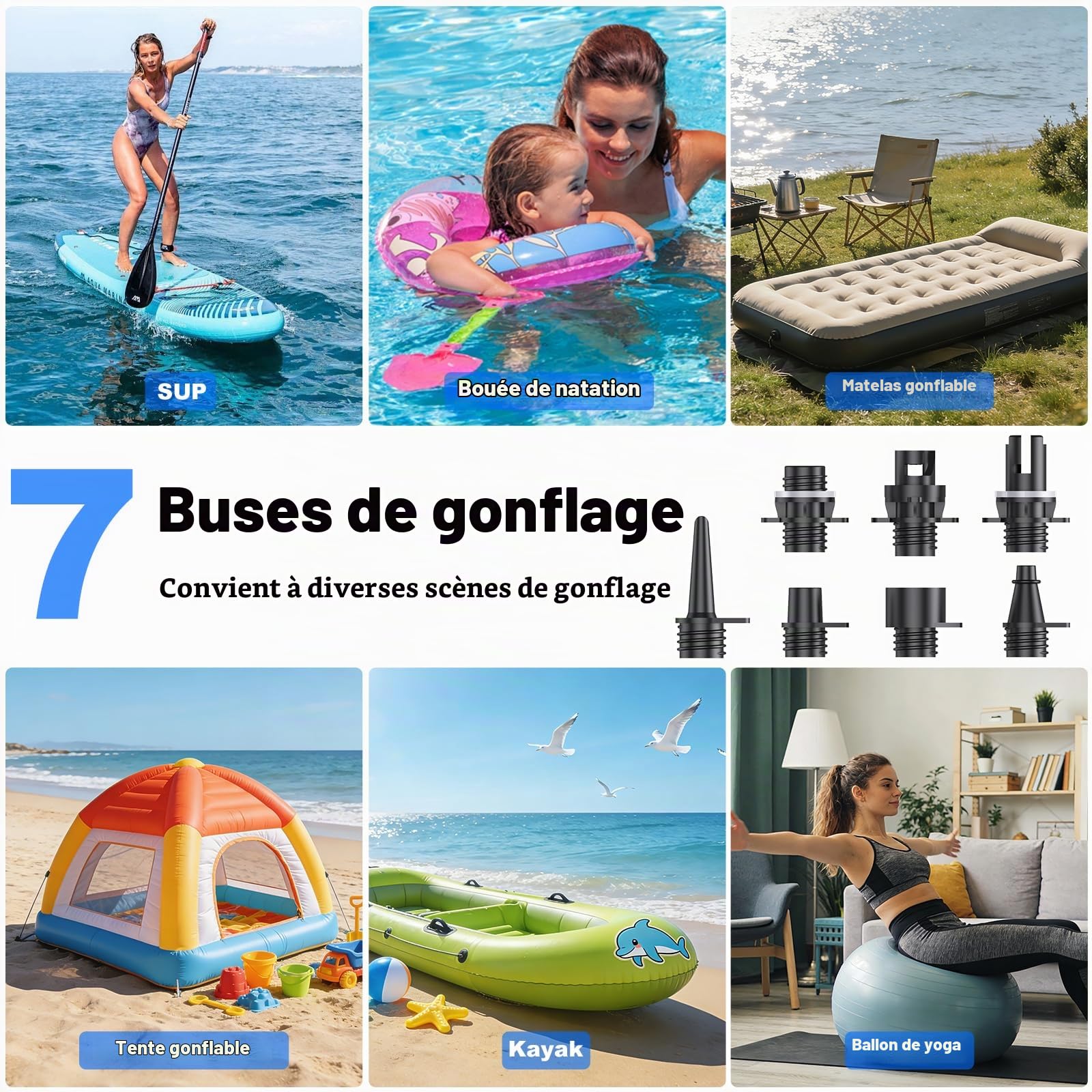 Pompe Sup Électrique avec Batterie, Pompe à Air Électrique Haute Pression 22 PSI, Rechargeable, Gonflage/Dégonflage Intelligent, Arrêt Automatique pour Paddle Gonflable, Kayaks, Kitesurf, Tentes