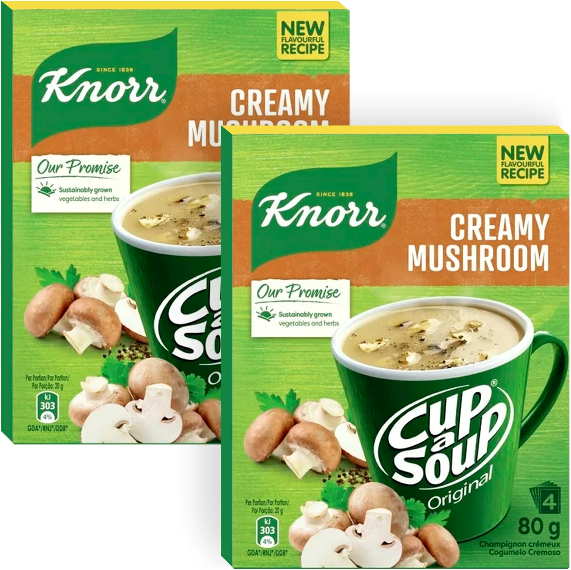 Creamy Mushroom Cup a Soup, 2 Boxes (8 Sachets) - Rich, Wholesome & Quick Instant Soup, Ready in 1 Minute