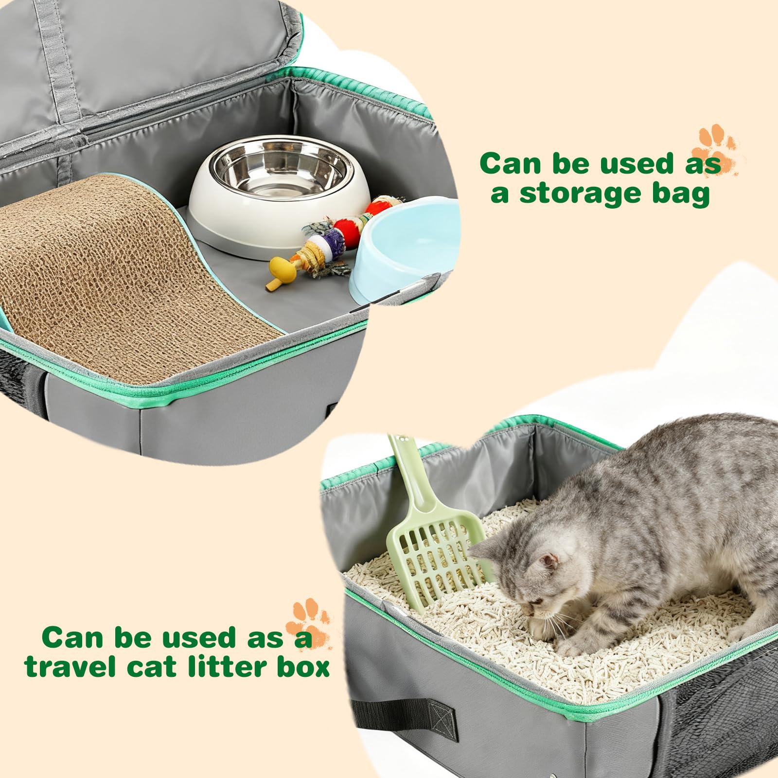 Litiere Portable pour Chat, Caisse Litiere pour Chat Pliable en Tissu Oxford Étanche avec Poignée, Léger et Durable pour Maison Voyage Extérieur Intérieur Facile à Nettoyer