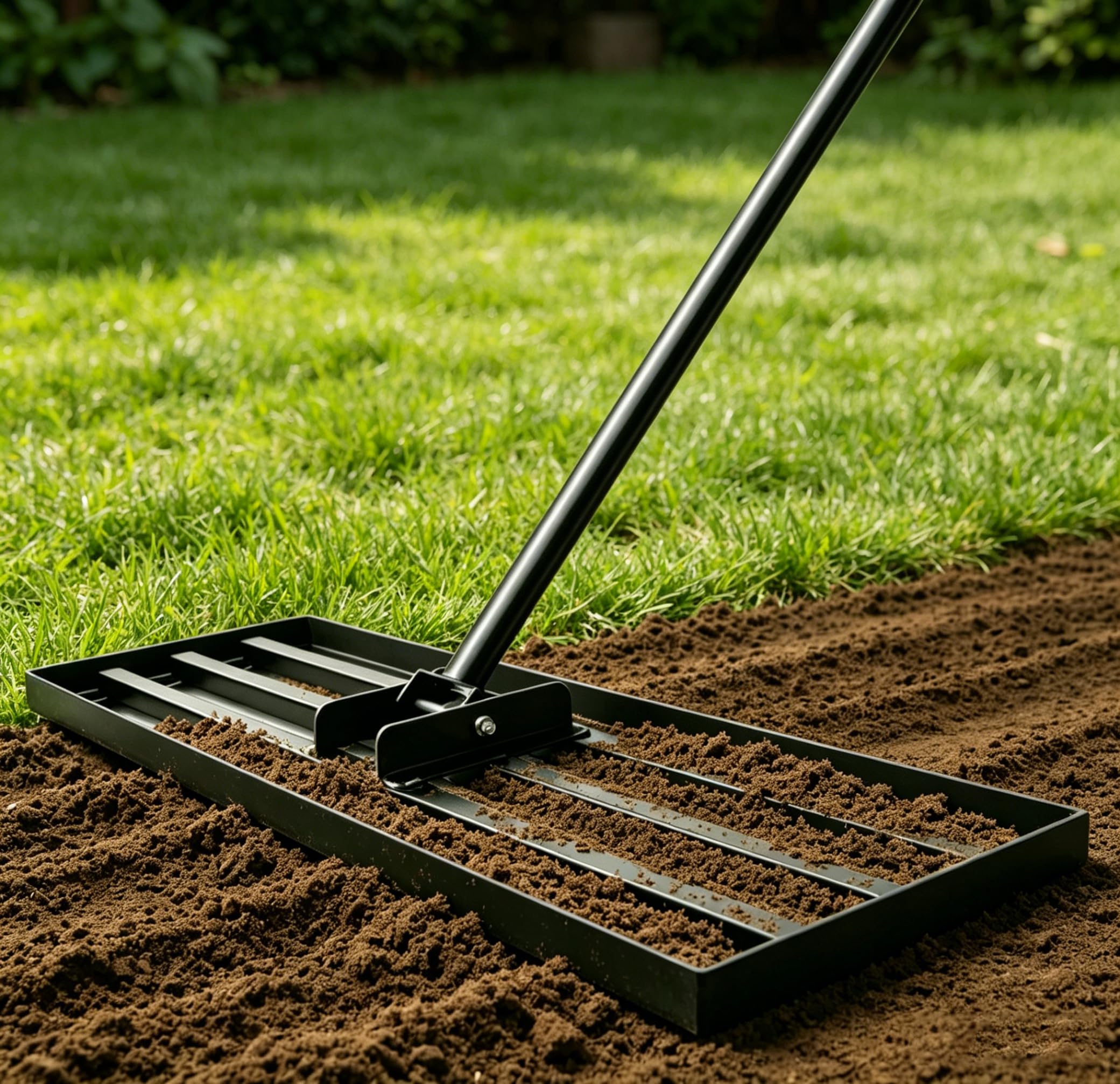 Râteau de Nivellement de Pelouse 115x25cm, Râteau de Nivellement Très Résistant avec Poignée Réglable Antidérapante de 213cm, Robuste Outil de Nivellement pour Jardin, Arrière-Cour, Terrain de Golf