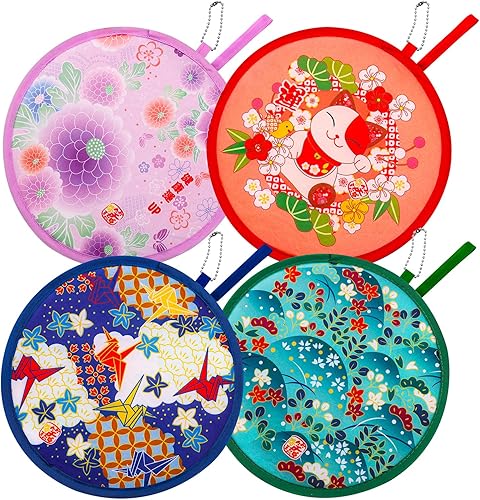 Luter 4 ventiladores de mano plegables redondos, ventilador de mano plegable floral portátil, ventilador plegable elegante para mujeres y niñas, uso