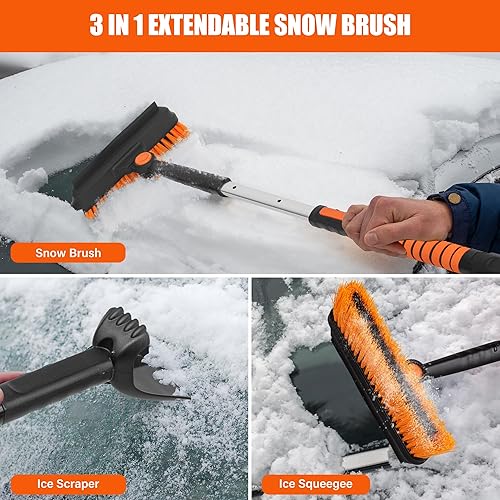 Miniatura 6 de OPKING Raspadores de hielo de 31 pulgadas para parabrisas de automóvil, 3 en 1 extensibles de 31 a 40 pulgadas, cepillo de nieve con escobilla de