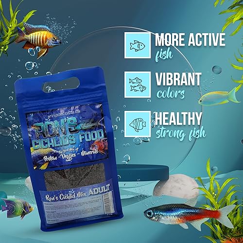 Miniatura 3 de Ron's - Pellets de cíclidos juveniles  Pellets de cíclidos hundidos llenos de proteínas, verduras y minerales para peces brillantes, vibrantes y