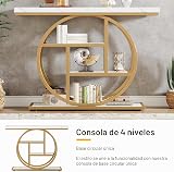 Tribesigns Console de Style Industriel de 105 cm, à 4 Niveaux avec Base Circulaire, étroite en Bois avec étagères de Rangement pour Salon et Couloir (Blanc/Doré) - 7