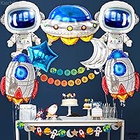 Vista 5 de Katchon, Large Space Birthday Decorations Set- 37 Inch-pack Of 7 Rocket Balloons For Space Themed Party Decorations Astronaut Balloon For Outer