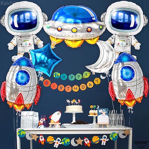Miniatura 5 de Katchon, Juego de 7 decoraciones de cumpleaños de gran espacio, 37 pulgadas, globos de cohete para decoraciones de fiestas temáticas espaciales,