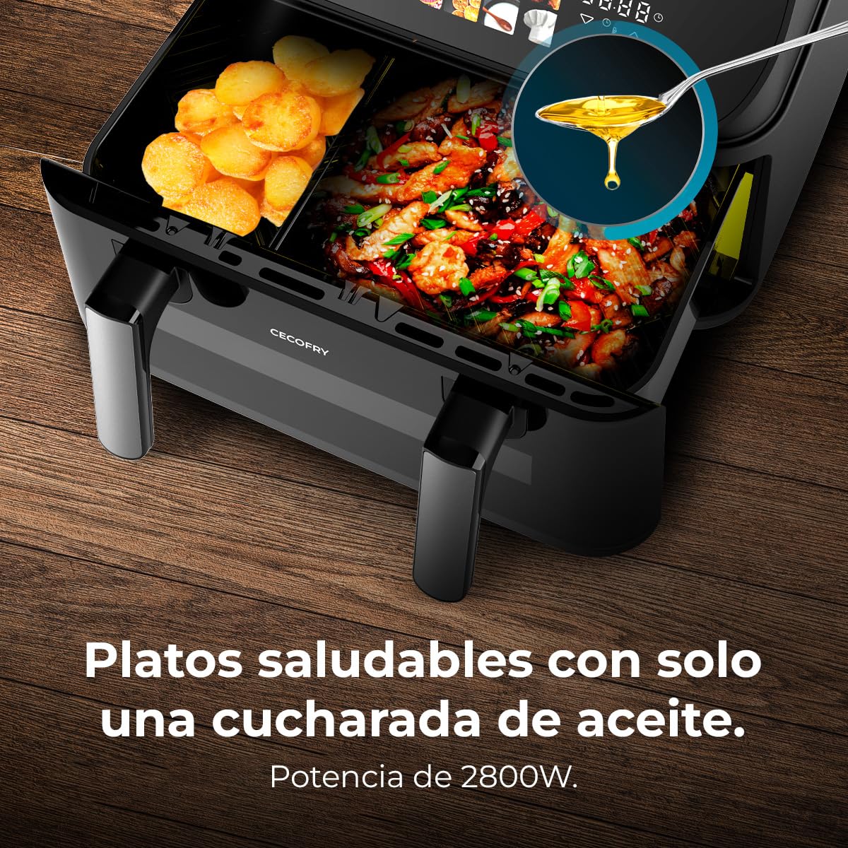 Cecotec Freidora de Aire 10 L Cecofry&Grill Duoheat 10000 2800W | Cuatro Resistencias para Dorado Perfecto, Temperatura Dual, Pared Divisoria Móvil, Dos Cestillos Independientes, Air Fryer