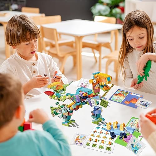 Miniatura 5 de YOYOJOY Regalos del día de San Valentín para niños, 24 paquetes de bloques de construcción de dinosaurios con tarjetas del día de San Valentín,