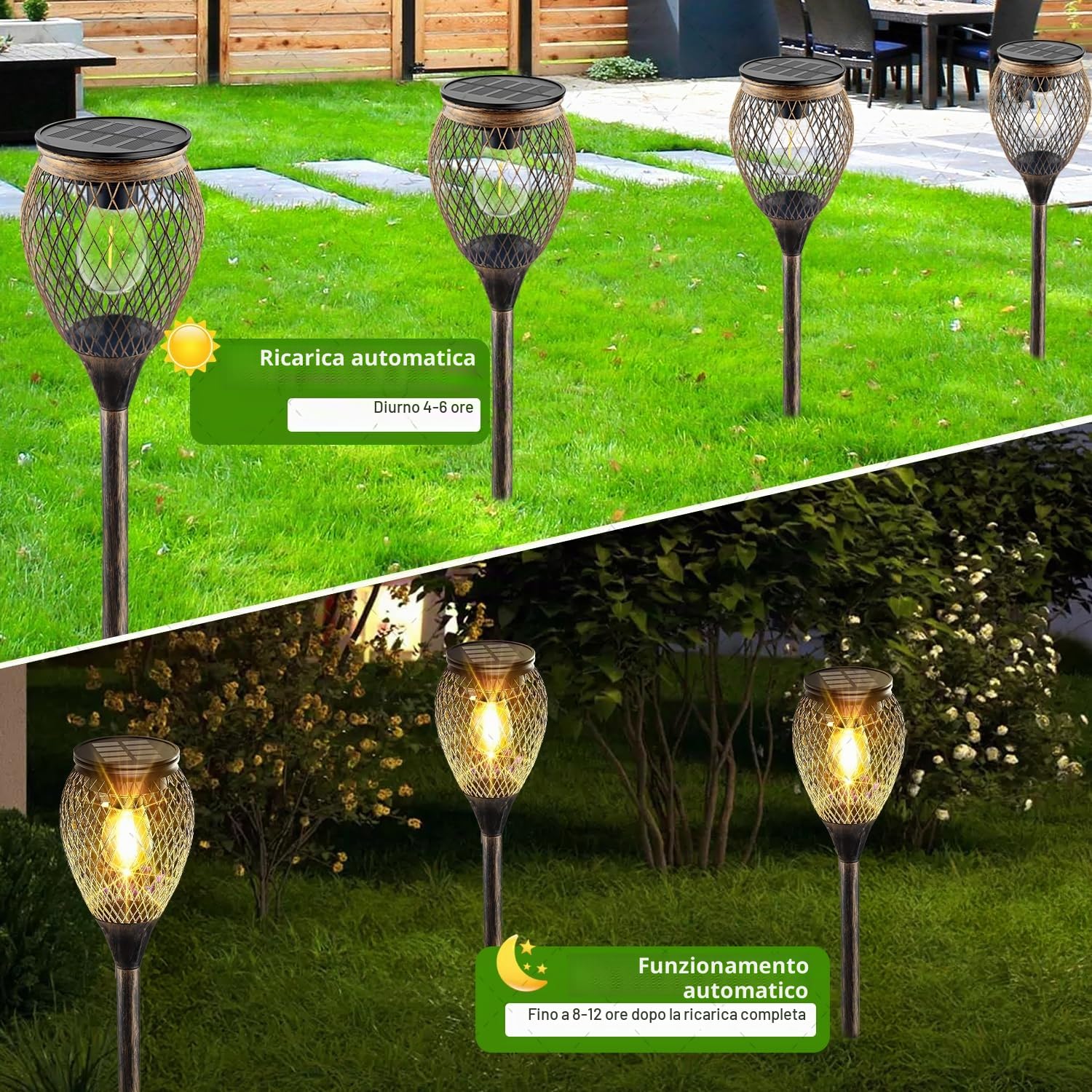 Luci Solari da Giardino, 1000mAh, IP65 Impermeabile, Luci Solari all'aperto, Decorazione del Giardino del Patio a Energia Solare (set di 4)