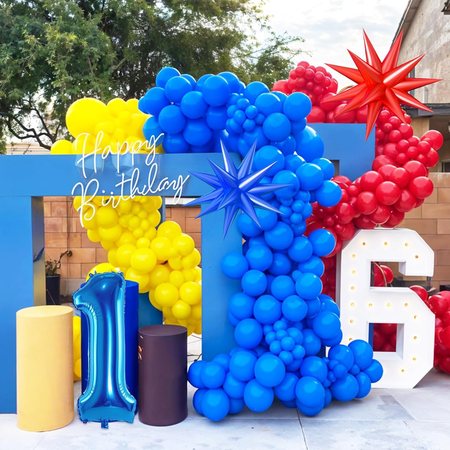 Red Yellow Blue Balloon Garland Arch Kit with Navy Blue 40 Inch Number 1 Balloon, 1st Birthday Decorations for Boy with Star Foil Balloons for 1 Year Old Theme Party Baby Shower Graduation - Image 6