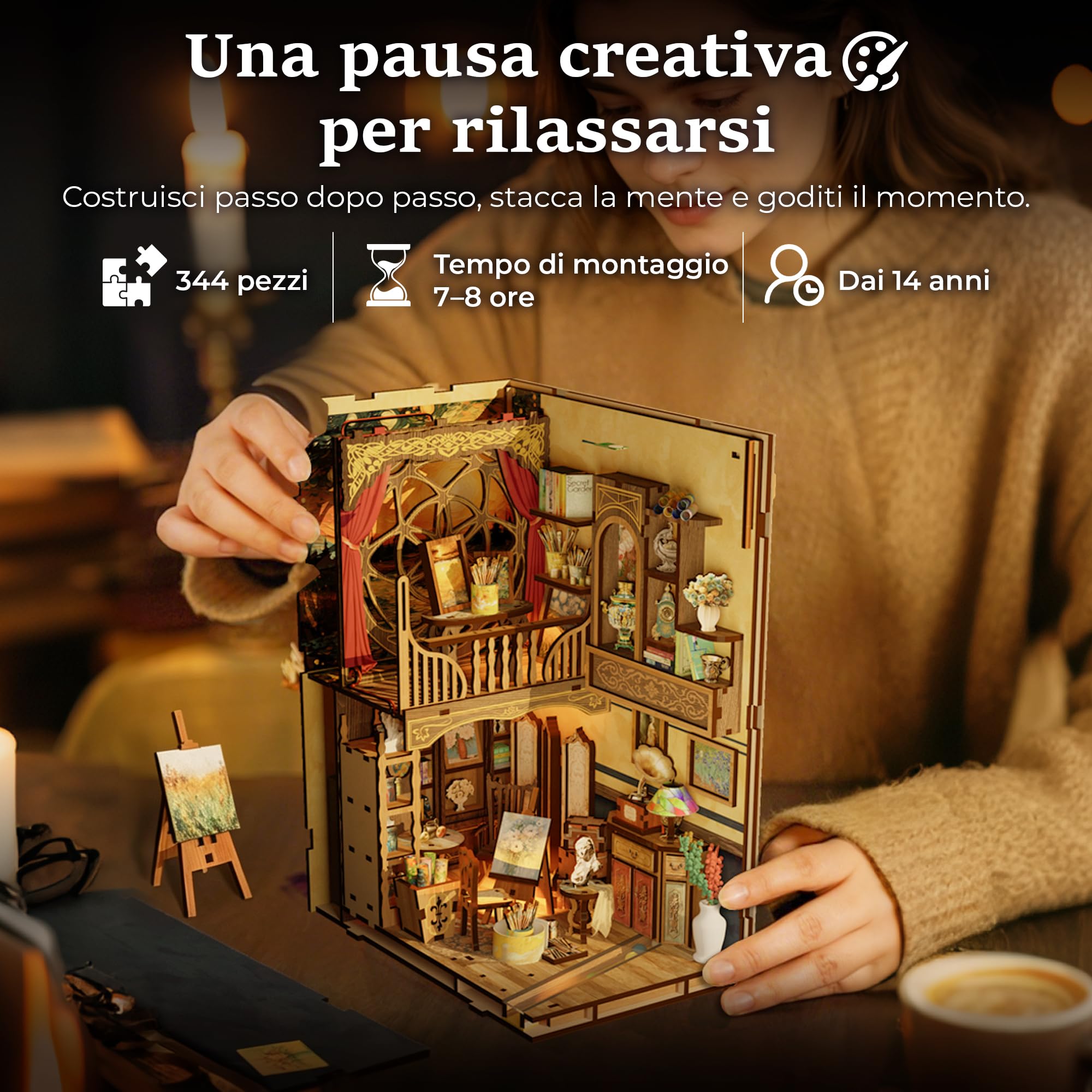 Book Nook DIY Studio d'Arte in Legno con Luce LED