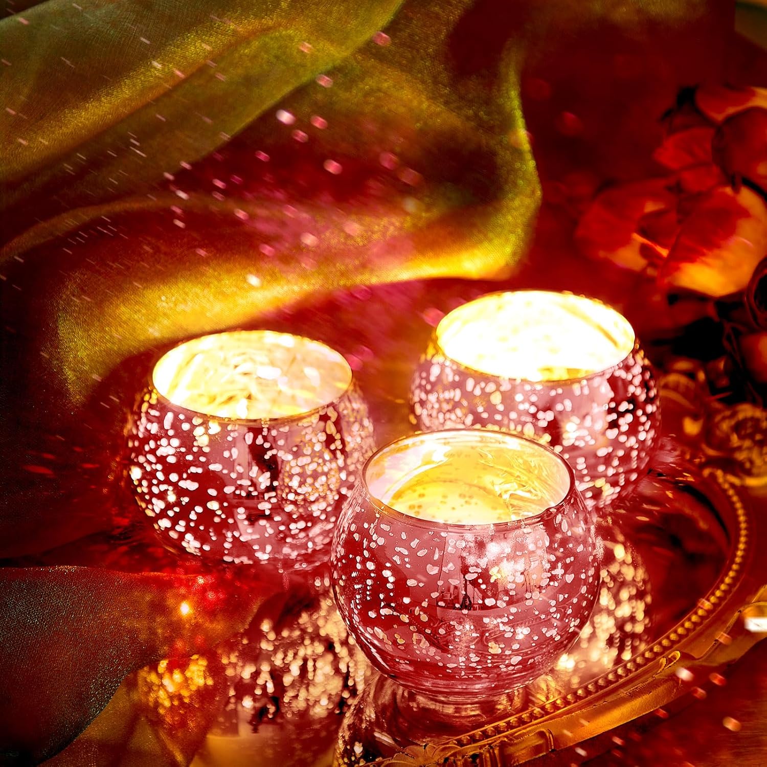 Decoración Boda Eventos Bodas Juego 36 Portavelas Votivos Dorados LETINE - Decoración Mesa Boda Y Eventos Portavelas Vidrio Mercurio Letine 36 Unidades