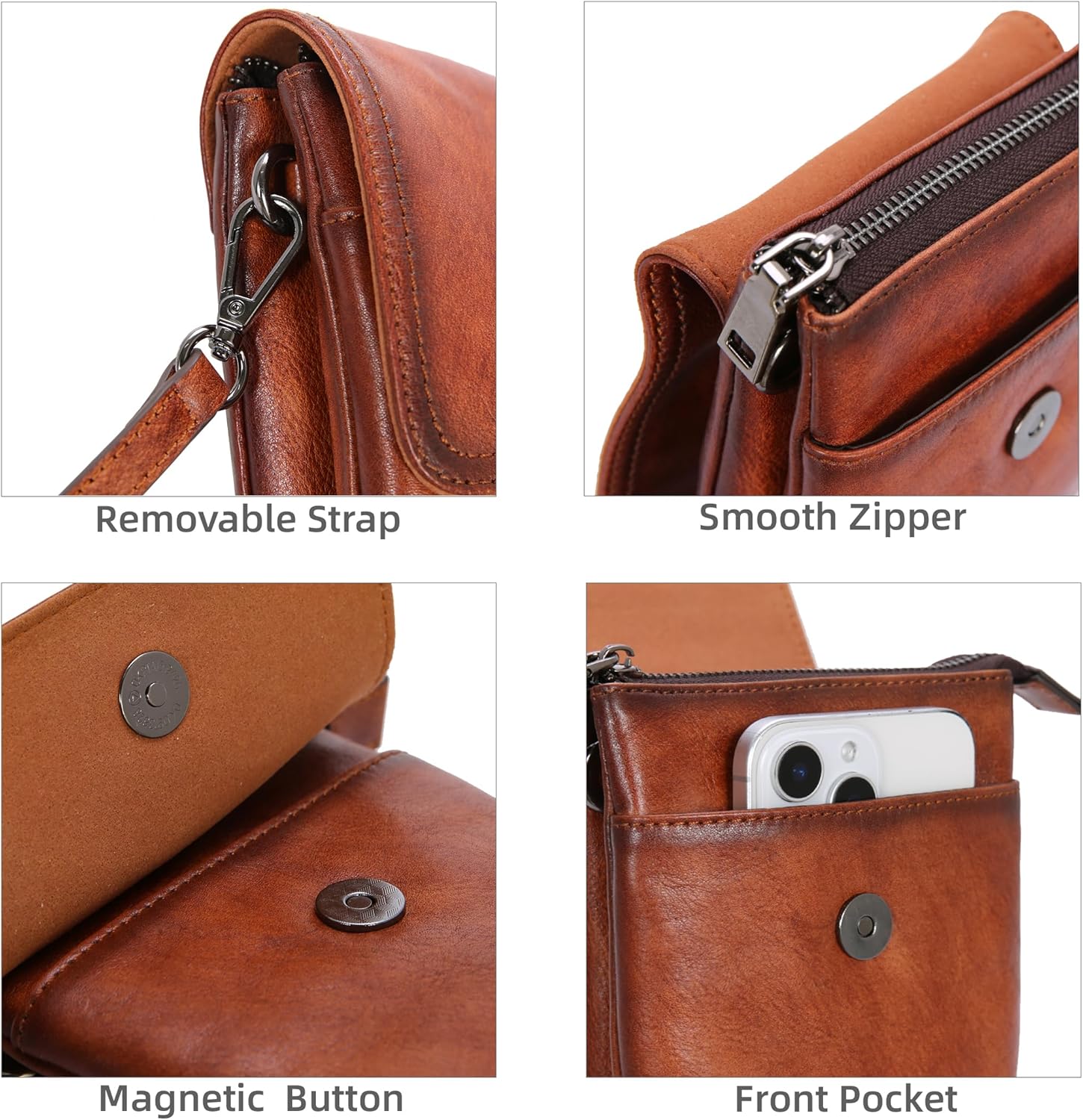 Iswee Leather Crossbody Bags for Women RFID Blocking Cell Phone Purse Small Anti-Theft Zippered with Card slots - Image 6