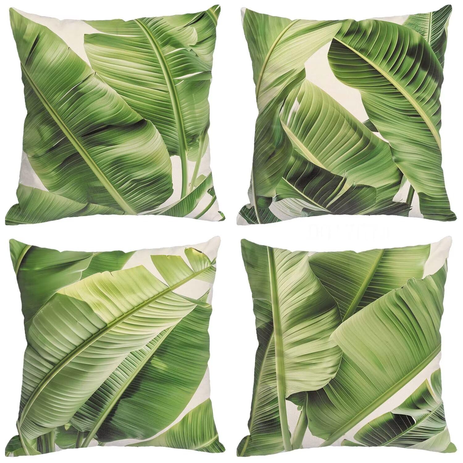 Fundas Cojines SuavesVerde Fundas Cojines Cuadradas Suaves Funda Almohada Cojines Suaves Sillas Jardin para Oficina Cama Sofá Banco Interior o Exterior Juego de 4 Funda Cojin Hojas Tropicales mu-447