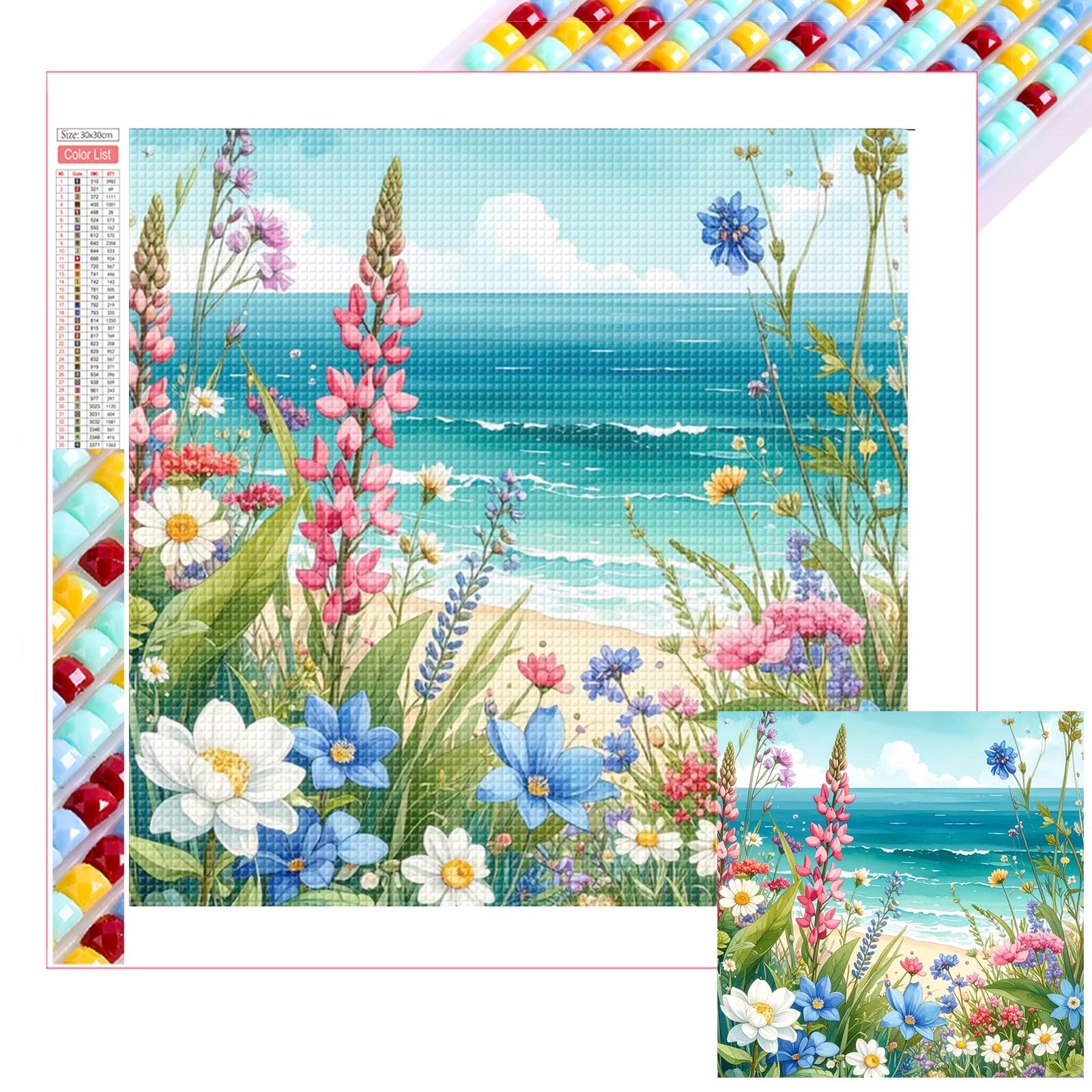 Poetrydraw Coastal Wildflowers Diy 5D Square Drill Diamond Art Kit For Adults & Beginners - Home Decor & Gift