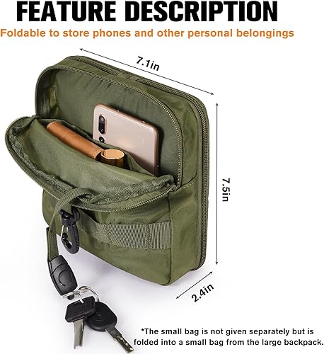 Miniatura 6 de G4Free Mochila ligera plegable de 30L para viajes de senderismo, mochila plegable resistente al agua para hombres y mujeres, Verde militar, Mediana