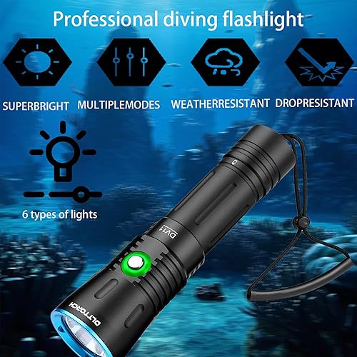 Miniatura 2 de Linterna LED recargable, luz de buceo de 262.5 ft, linterna subacuática, impermeable, luz submarina, linternas LED superbrillantes, linterna de