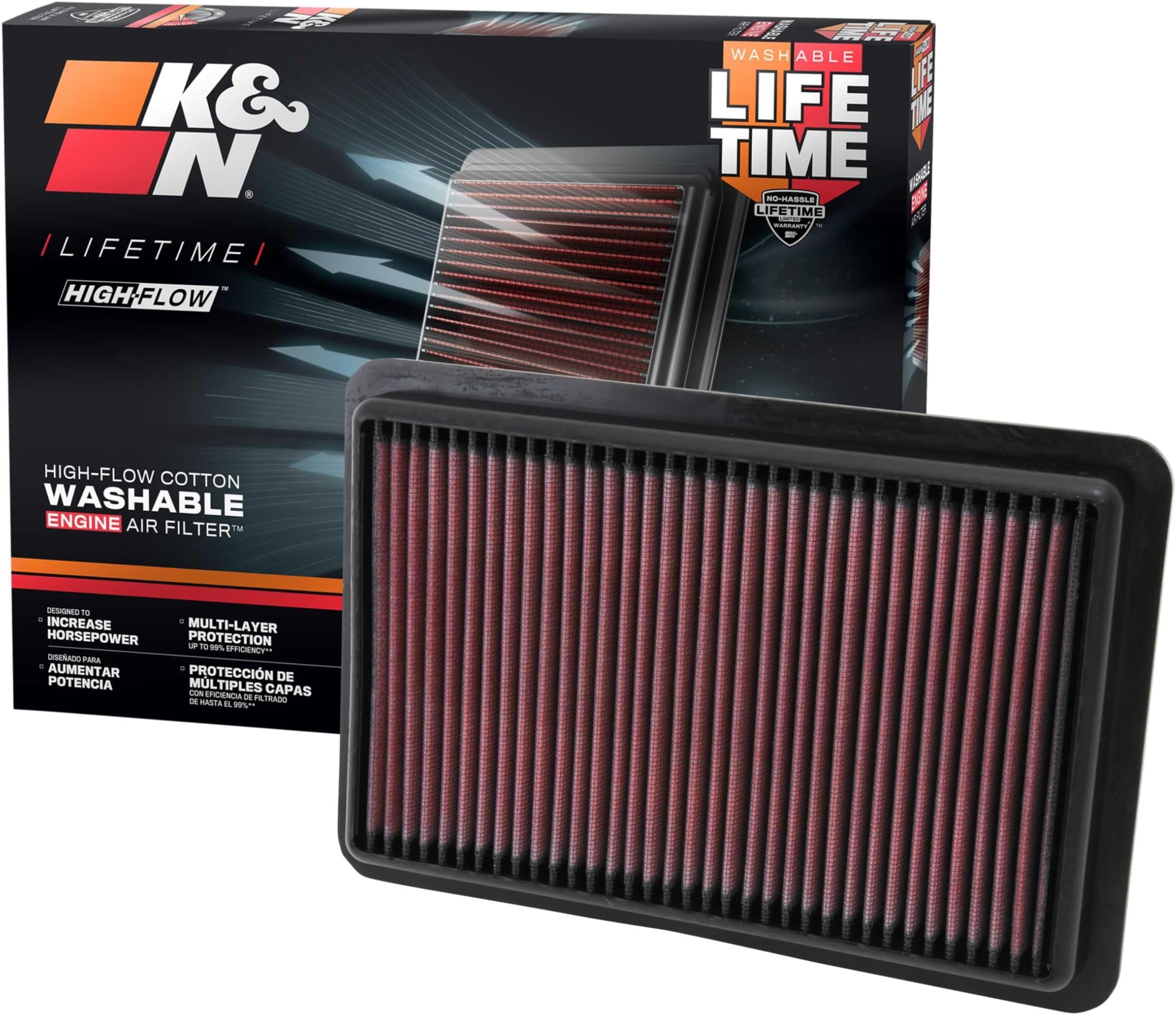 K&N High-Flow Original Lifetime Engine Air Filter: Increase Power: Premium, Washable: Compatible with 2012-2025 MAZDA: 3, 6, CX-4, CX-5, 33-2480